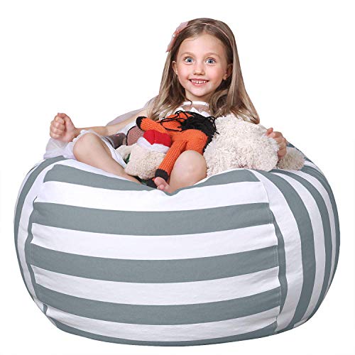 WEKAPO Stuffed Animal Storage Bean Bag Chair Cover for Kids | Stuffable Zipper Beanbag for Organizing Children Plush Toys | 38  Extra Large Premium Cotton Canvas