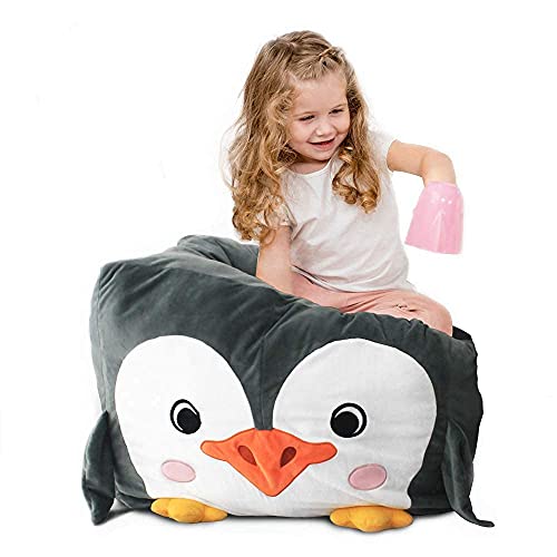 Cute 24  Stuffed Animal Storage Bean Bag Chair for Kids, Extra Large Beanbag Chair Cover for Plush Toys Organization (Penguin)