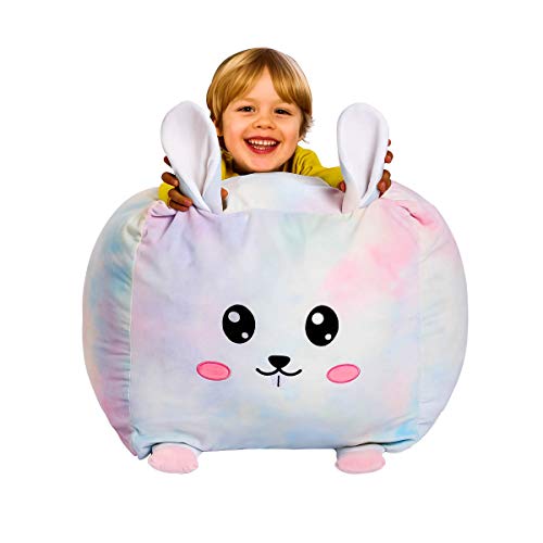 youngeyee Rabbit Beanbags Chair for Kids, Stuffed Animal Storage for Boys and Girls, Kid Decorations for Room, Size 18  x 18 , Velvet Extra Soft, Cover Only