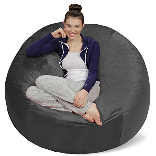 Sofa Sack Plush, Ultra Soft Memory Bean Bag Chair with Microsuede Cover Stuffed Foam Filled Furniture and Accessories for Dorm Room, 5-Feet, Charcoal